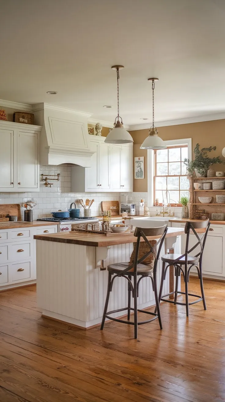 This kitchen is the heart of the home, a place where family gathers and delicious moments unfold. A testament to simple elegance, the design seamlessly blends rustic wood with crisp white cabinetry, creating a space that's both inviting and functional. A true sanctuary.