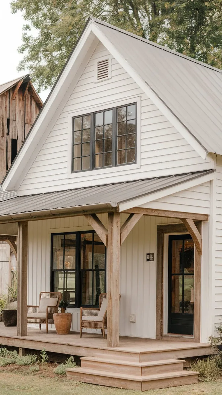 Cozy White Farmhouse Nestled with a Welcoming Front Porch