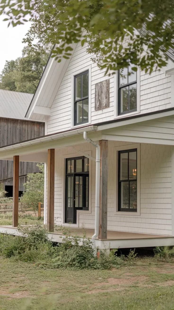 Cozy White House Embraced by Nature
