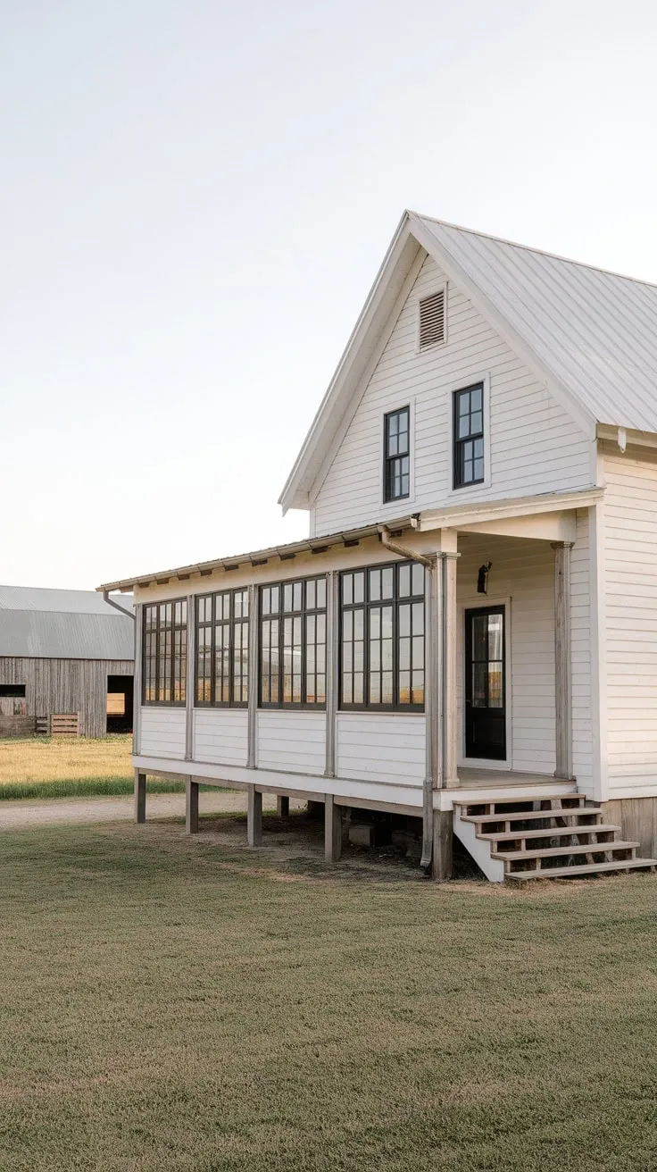 Cozy Farmhouse Porch Overlooking Open Fields