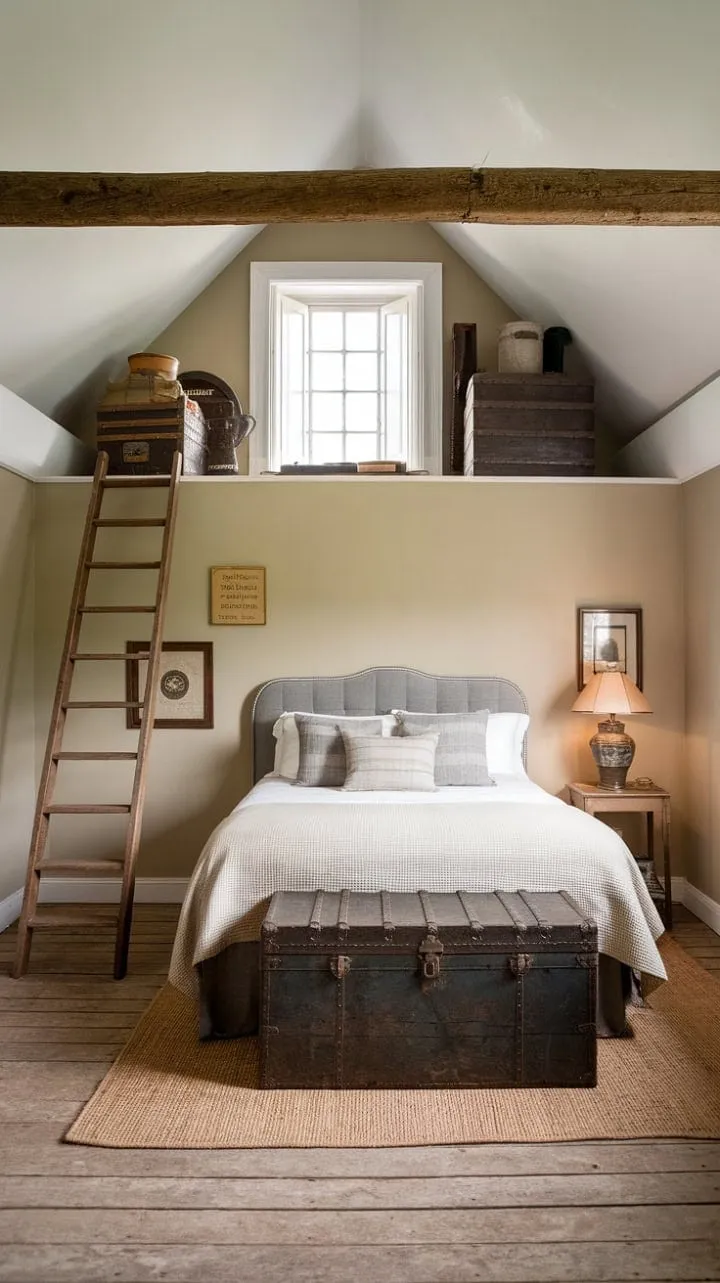 Experience serene relaxation in a charming farmhouse guest room, where rustic elegance and stunning loft views create a peaceful haven after your adventures.