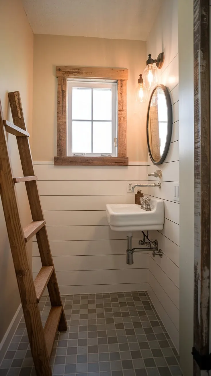 Rustic charm meets modern convenience in this half bath remodel. The shiplap walls, vintage faucet, and exposed beam create a cozy farmhouse feel, while the updated tile and thoughtful details elevate the space. A perfect blend of old and new.