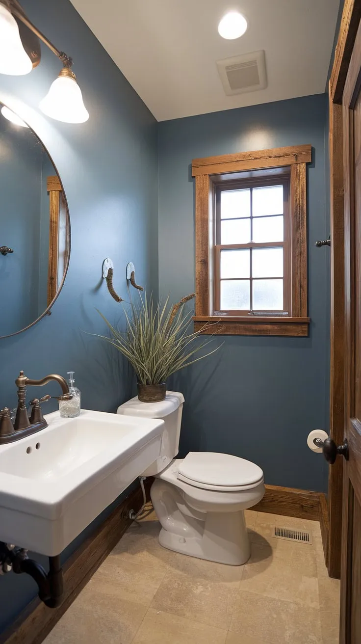 This half bath transformation is a testament to the power of thoughtful design. A simple yet elegant white sink and vintage faucet are perfectly complemented by the calming blue walls and rustic wooden accents. The result? A functional and aesthetically pleasing space that feels both inviting and refined.