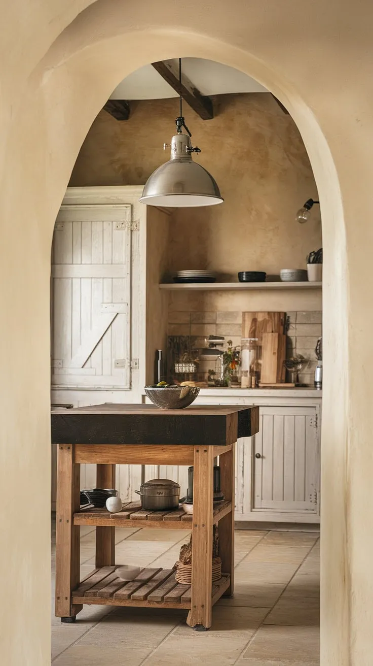 Warmth and style meet in this small modern farmhouse kitchen.  The farmhouse kitchen lights, a blend of farmhouse lighting and industrial kitchen ideas, create the perfect ambiance above the island.  These farmhouse kitchen lighting ideas are a simple yet effective way to elevate your space.