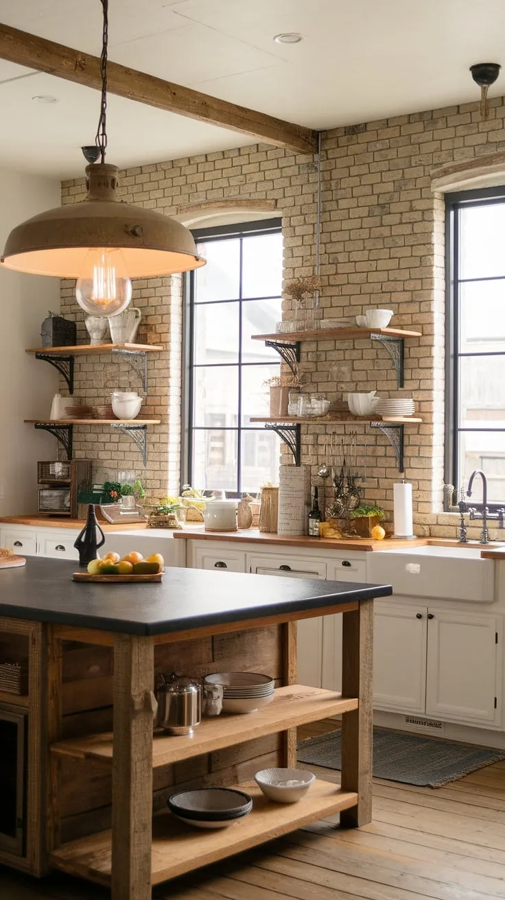 This small modern farmhouse kitchen shines thanks to the perfect blend of farmhouse lights and industrial kitchen ideas.  The farmhouse kitchen lighting, specifically the choice of farmhouse kitchen lights above the island, creates a warm and inviting atmosphere.  These kitchen island lighting ideas are a masterclass in achieving both style and functionality in a farmhouse kitchen.