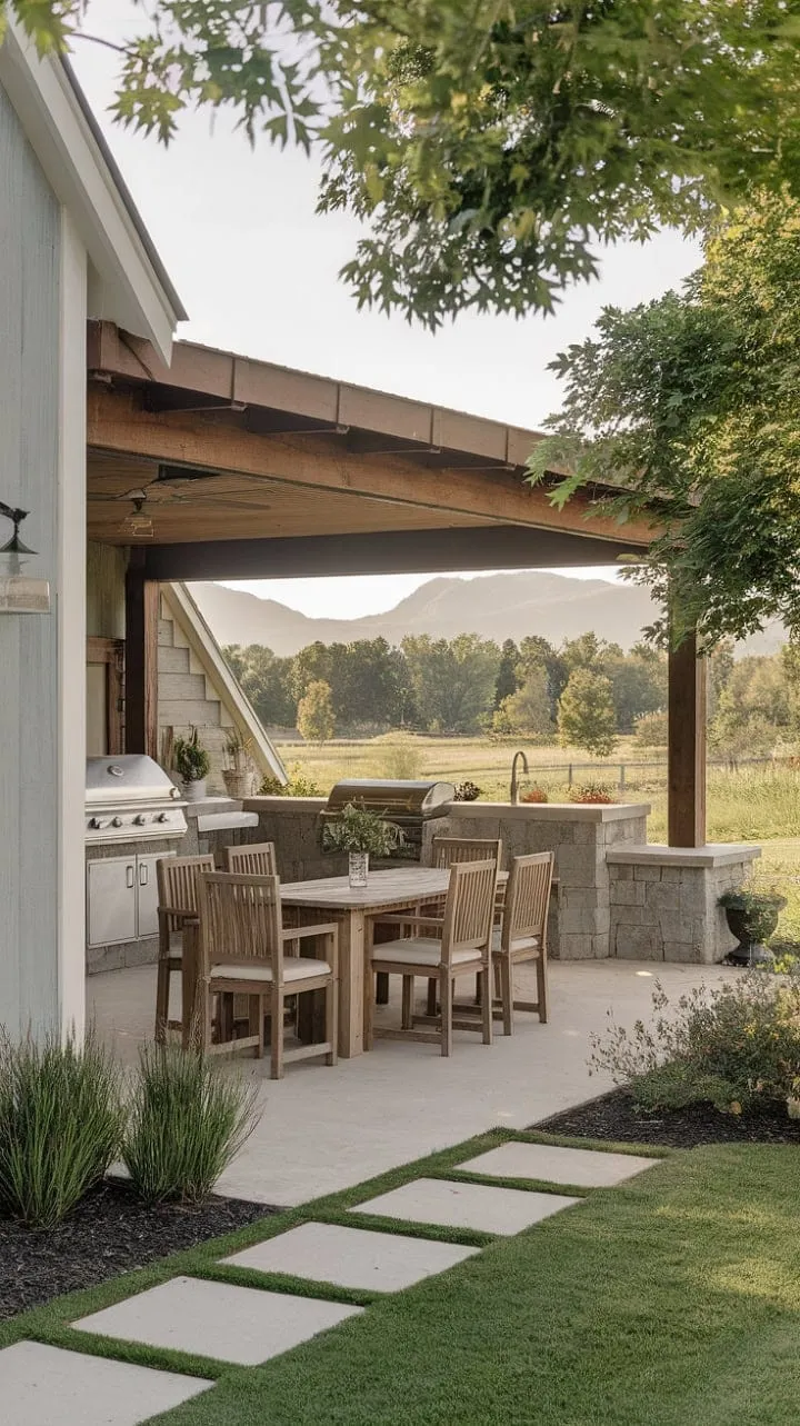 Savoring coffee on a farmhouse patio, surrounded by grilling aromas and breathtaking mountains, is a paradise for outdoor lovers.