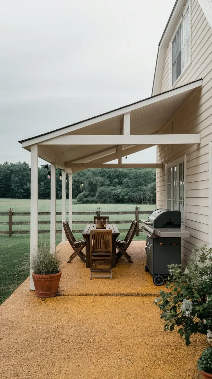 Nestled in nature's embrace, this charming farmhouse patio invites you to savor delicious meals and tranquil evenings in a serene sanctuary.