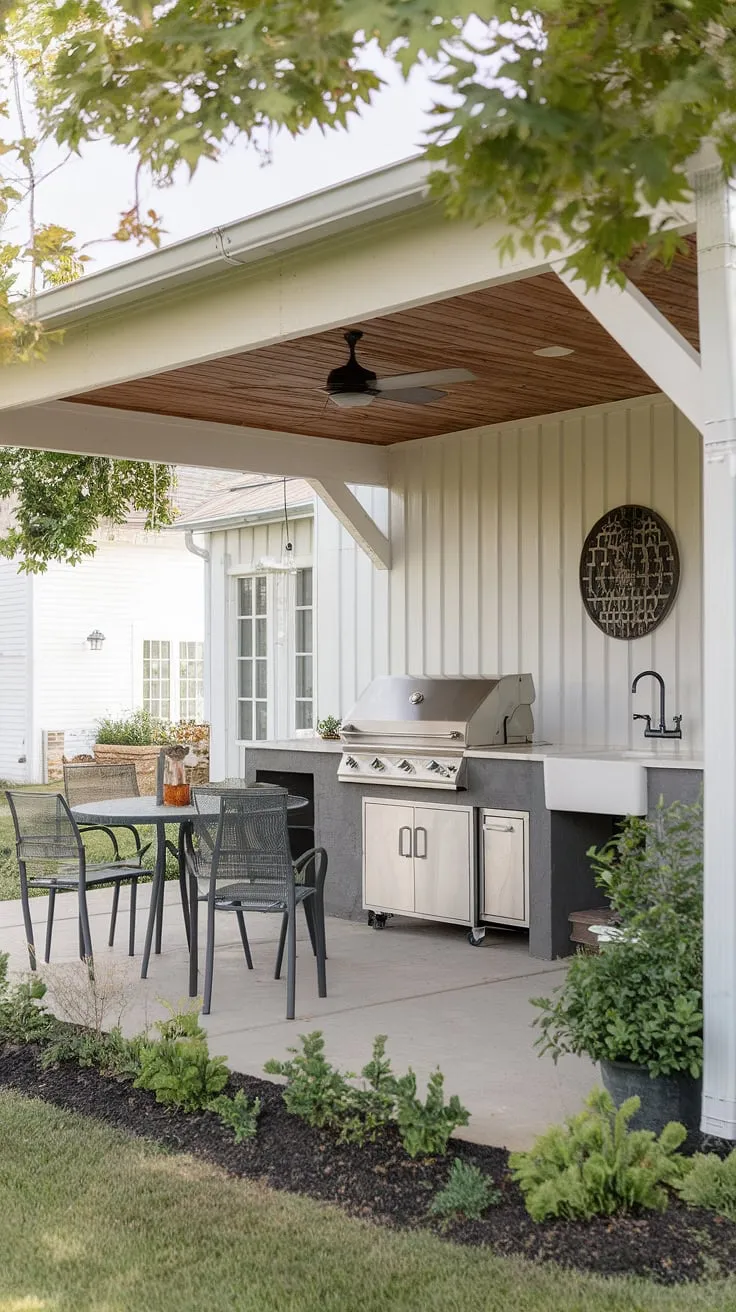 Summer evenings spent grilling on this farmhouse patio, the scent of A delicious meal mingling with the fresh country air, are moments I'll always cherish. The covered area provides the perfect respite from the sun, while the surrounding greenery creates a tranquil oasis.