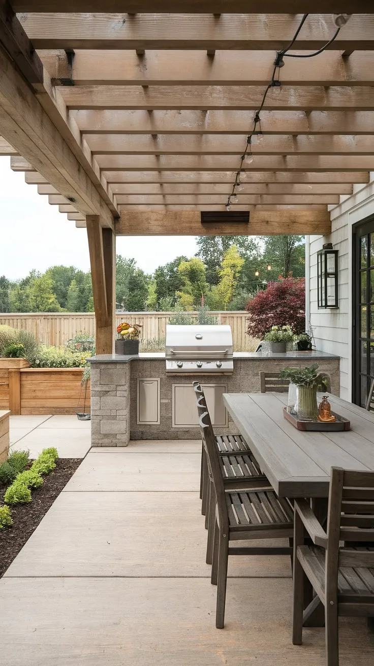 Imagine evenings spent grilling on this farmhouse patio, the aroma of delicious food mingling with the scent of blooming flowers. A covered outdoor kitchen, a long wooden table perfect for sharing meals, and a beautifully landscaped backyard create the ultimate space for relaxation and entertaining. A true haven.