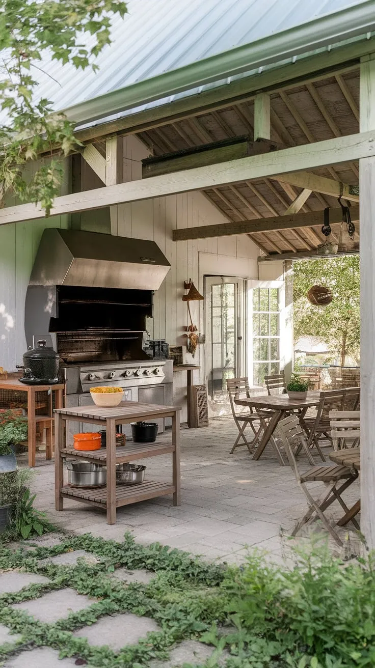 Imagine yourself here: A gentle breeze rustling through the leaves, the sizzle of food on the grill, and the laughter of loved ones filling the air. This idyllic farmhouse patio, with its charming covered area and convenient cooking station, offers a picturesque escape. A place to unwind, connect, and savor life's simple pleasures. A dream come true.