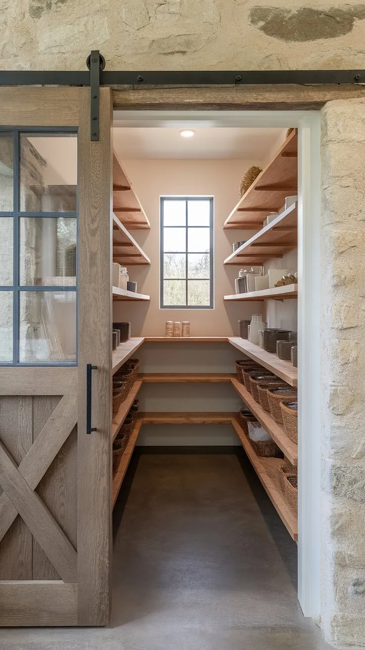 This charming pantry, nestled within a rough stone wall, is a testament to the beauty of a design. The rustic wooden shelves, filled with carefully arranged goods, are bathed in the soft glow of natural light filtering through a small window. A perfect blend of practicality and aesthetic appeal, this space is both functional and inviting.