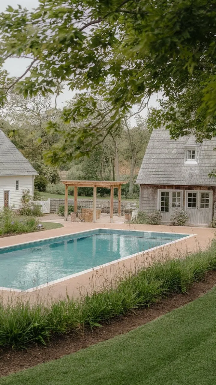 Awakening to a sunlit farmhouse and a shimmering pool, this serene sanctuary invites you to unwind and embrace the day’s tranquil promise.