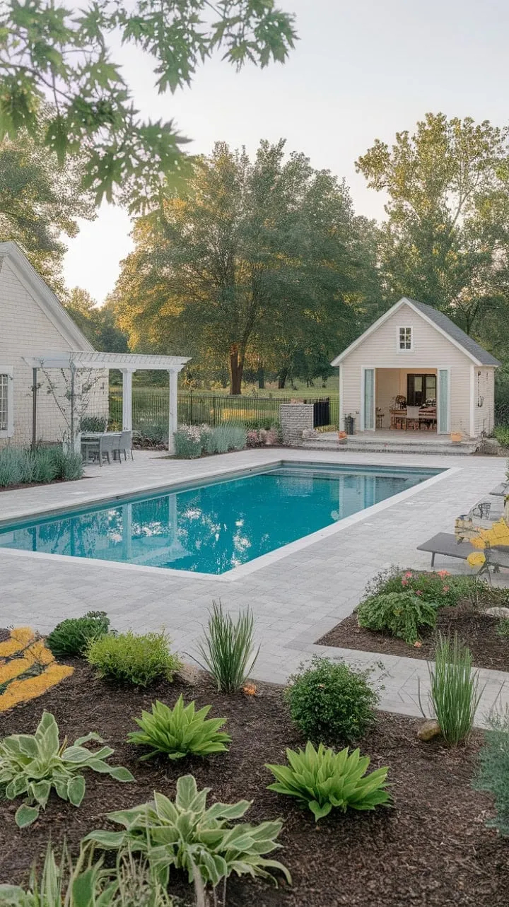 Discover a serene farmhouse retreat where rustic charm meets modern luxury, complete with a private pool and the soothing symphony of nature.