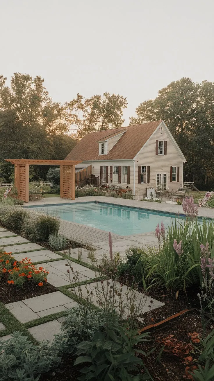 This charming farmhouse offers the ultimate in outdoor living. A refreshing pool, meticulously landscaped garden, and inviting patio area provide the perfect setting for unforgettable moments. A dream come true.