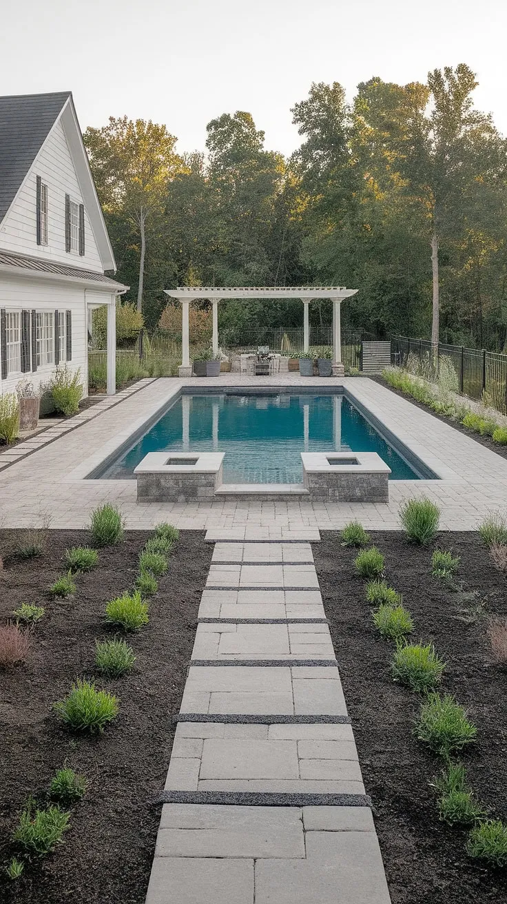 Escape to tranquility. This farmhouse oasis boasts a stunning inground pool, meticulously landscaped gardens, and a charming pool house-the perfect blend of rustic charm and modern luxury. A true sanctuary awaits.