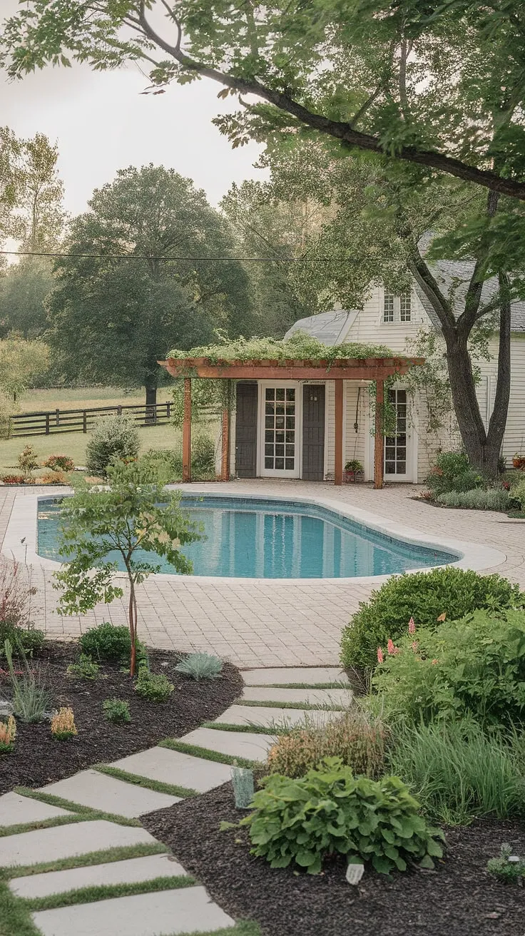 Escape to this idyllic farmhouse retreat, where the sounds of nature blend seamlessly with the gentle splash of the pool. A picturesque pergola provides shade, while the vibrant gardens offer a breathtaking backdrop to this tranquil sanctuary. A dream come true.