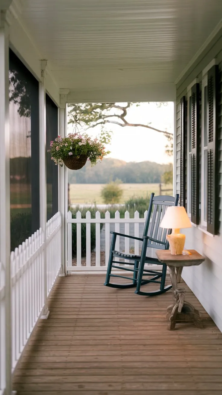 Cozy Porch Decor with Rocking Chair and Flowers