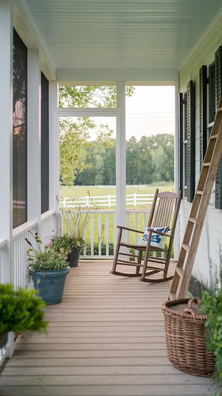 Charming Farmhouse Porch with Rustic Touches