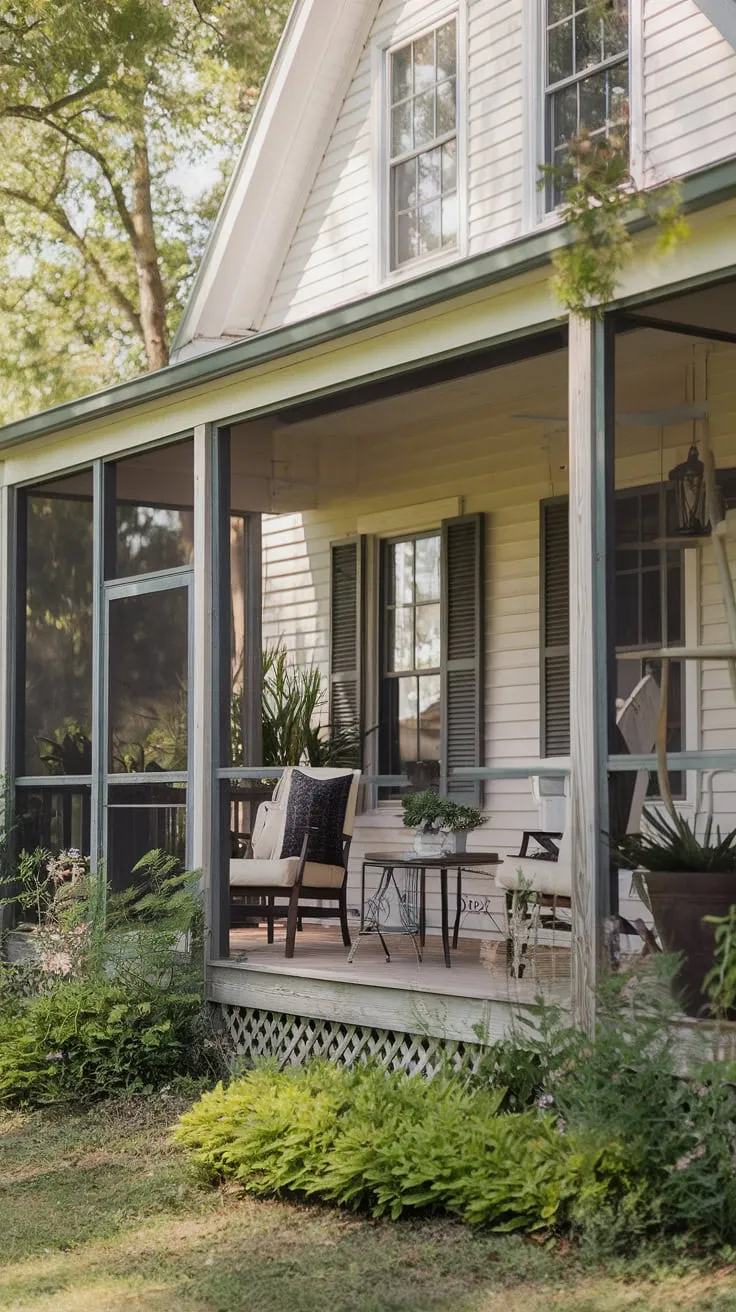 Cozy Screened-In Porch with Rustic Charm