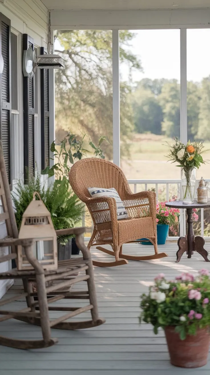 Serene Farmhouse Porch with Rustic Touches