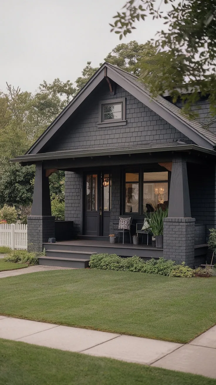 A charming Craftsman home, bathed in the soft glow of a late afternoon light, invites you to relax on its inviting porch, surrounded by the tranquility of a perfectly manicured lawn.