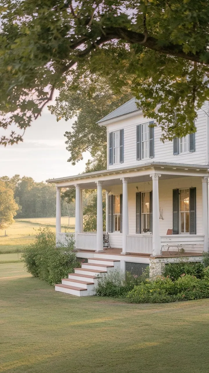 This sunlit farmhouse, with its sprawling porch and breathtaking countryside views, invites you to rediscover the tranquility of simpler times.