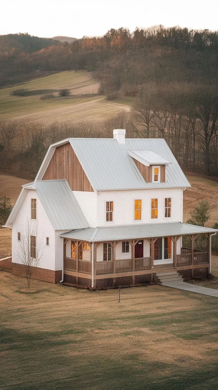 This new farmhouse masterfully fuses modern luxury with rustic elegance, celebrating handcrafted artistry amidst sprawling countryside beauty.
