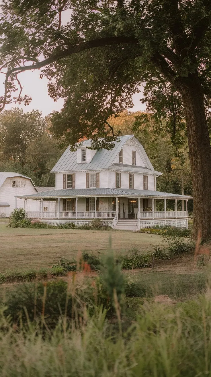 This white farmhouse, nestled on sprawling acreage, whispers tales of simpler times. The wrap-around porch beckons, promising quiet evenings and the sweet scent of honeysuckle. A perfect blend of rustic charm and tranquil beauty, it's a place where memories are made and dreams take root. A true sanctuary.