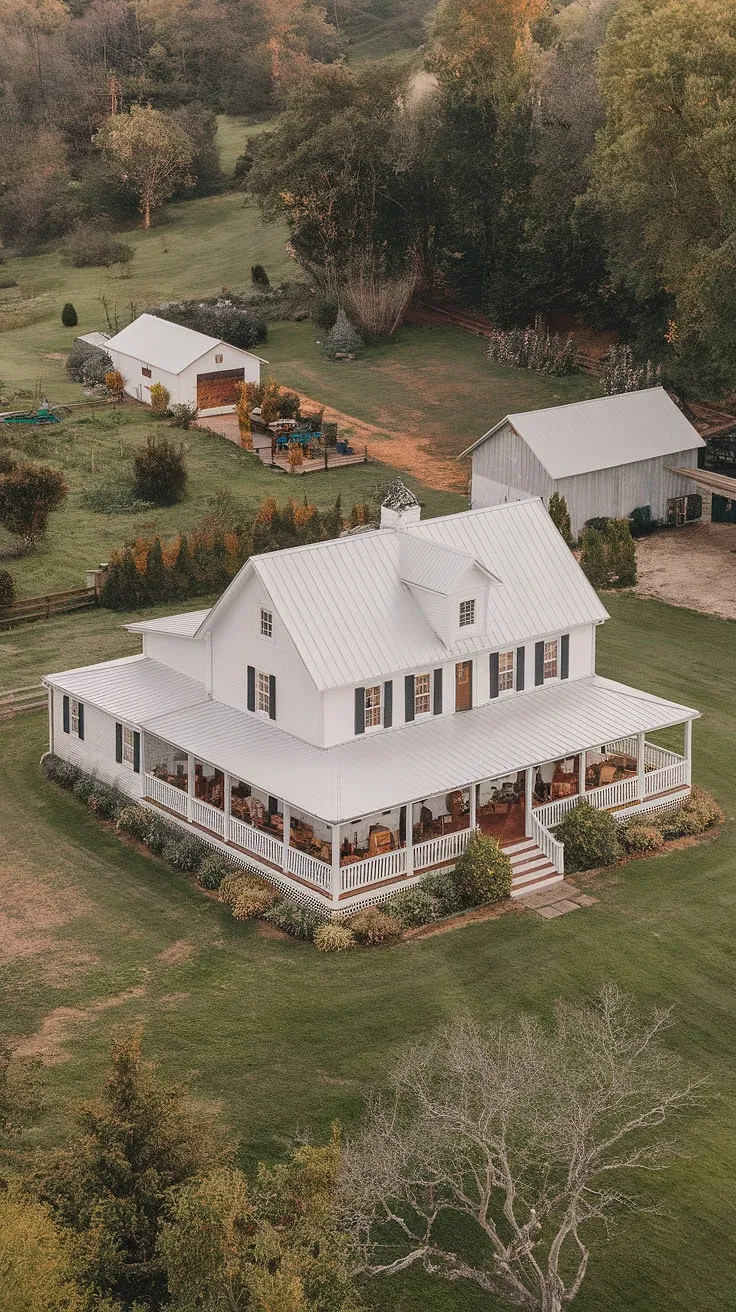 This dreamy farmhouse, with its vintage charm and sprawling grounds, offers a peaceful escape from the everyday. The wide porch invites relaxation, while the surrounding landscape promises endless adventures. A perfect blend of rustic beauty and tranquil serenity, it's a place to reconnect with nature and yourself.