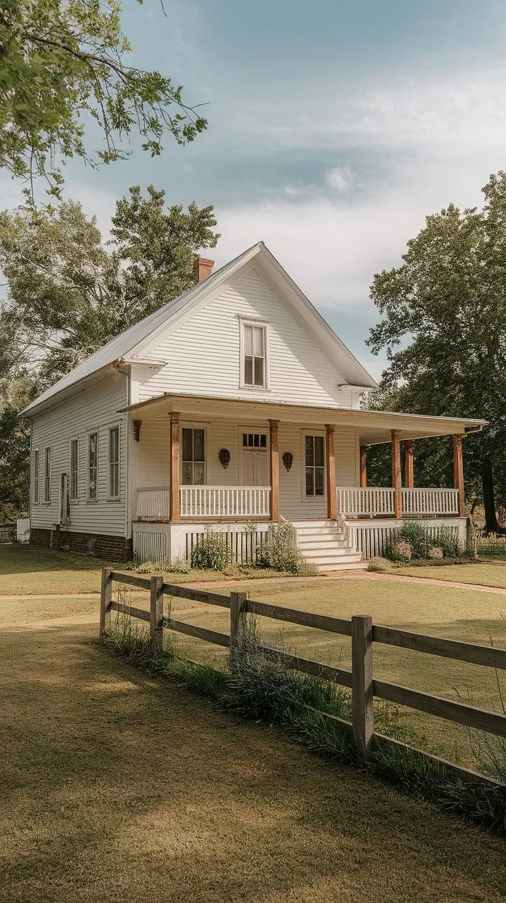 This idyllic white farmhouse, with its inviting wrap-around porch and meticulously maintained grounds, whispers tales of simpler times. The gentle curve of the path leading to the front door promises tranquility and a welcome respite. A true haven.