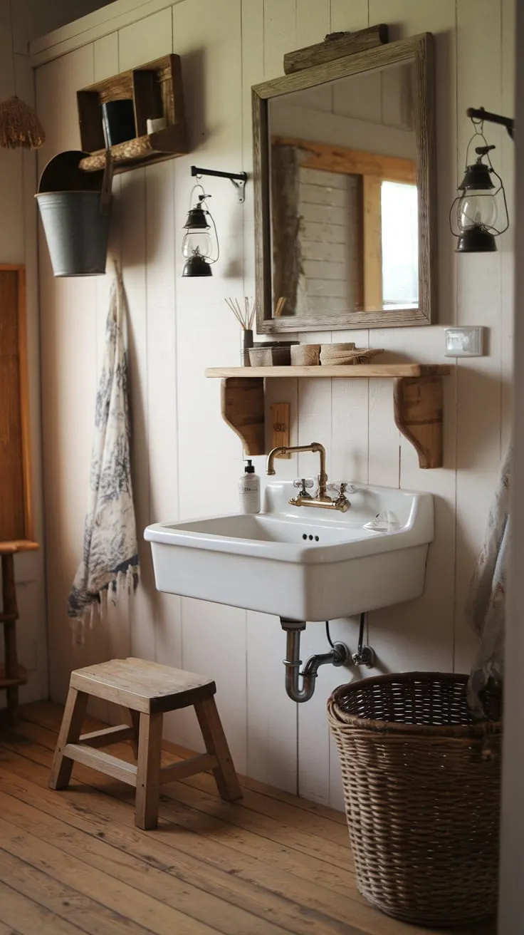 Escape to this cozy farmhouse restroom, showcasing rustic bathroom decor and DIY farmhouse decor touches. A perfect example of a successful bathroom remodel.