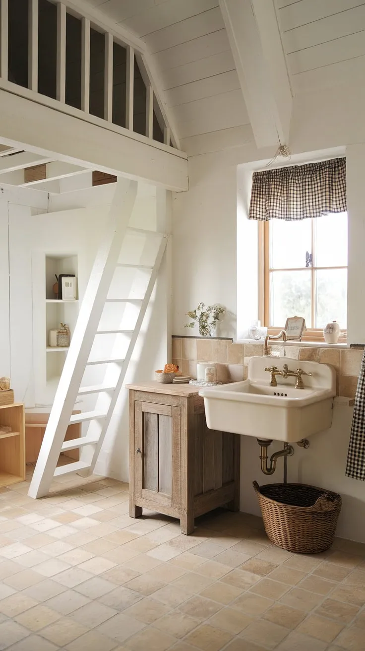 Escape to this serene farmhouse restroom, showcasing rustic bathroom decor and a DIY farmhouse decor touch. The perfect bathroom remodel inspiration.