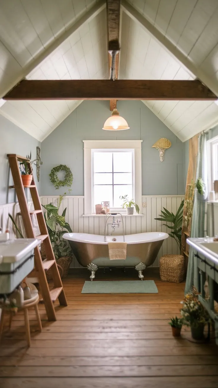Escape to tranquility in this charming farmhouse restroom. Rustic bathroom decor meets modern comfort in this DIY farmhouse decor bathroom remodel.
