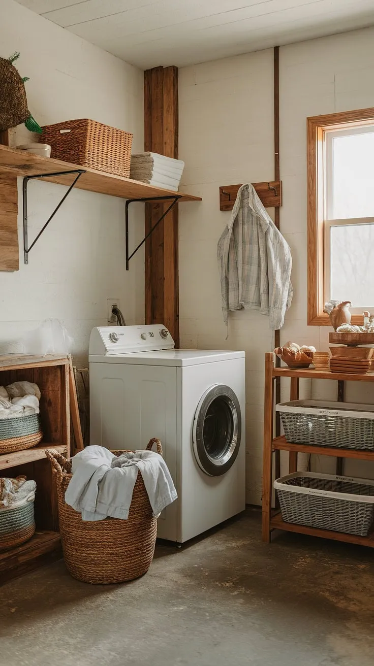 This garage mudroom entryway is the ultimate garage drop zone, transforming a cluttered space into an organized and welcoming garage entryway.  The white cabinet, bench seat with storage, and ample wall hooks provide the perfect garage storage inspiration for keeping everything in its place.  Smart garage organizing solutions at their finest.