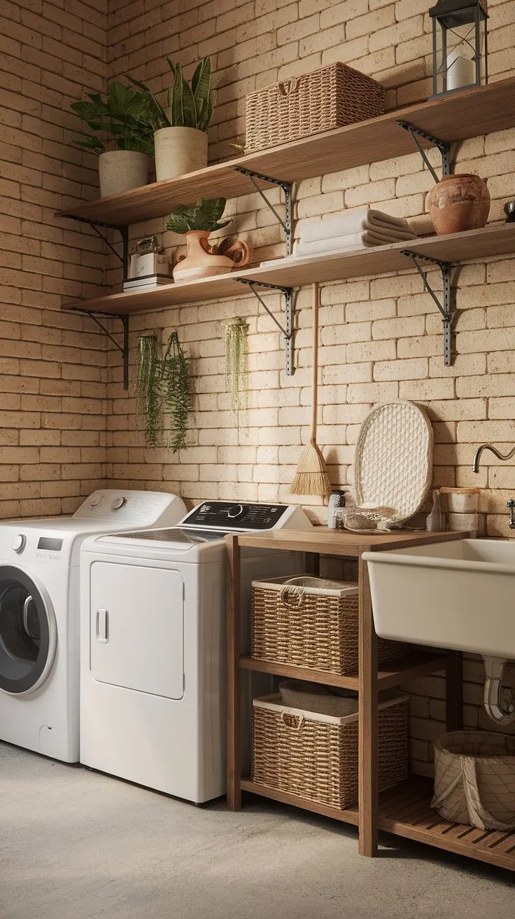 This earthy laundry room makeover transformed a simple space into a stunning farmhouse utility room.  The laundry room design effortlessly combines practicality with rustic elegance, proving that even a laundry room remodel can be a beautiful addition to your home.