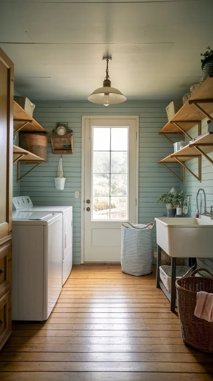 Say goodbye to clutter with this inspiring garage organizing solution! This garage entryway boasts a dedicated drop zone, complete with a stylish bench, ample shelving, and a coat rack.  The result? A mudroom garage that's both practical and aesthetically pleasing, providing the perfect garage storage inspiration.
