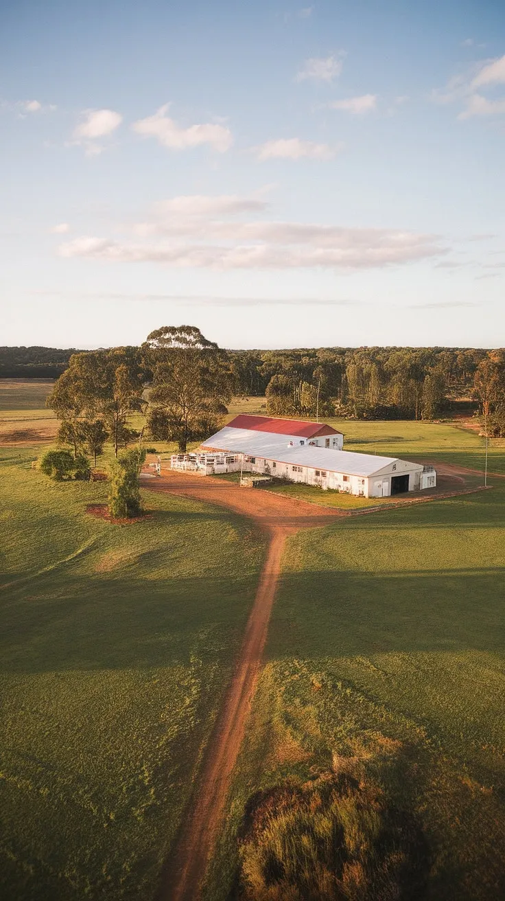 Sun-drenched days and sprawling landscapes. This Australian farmhouse, a testament to rural charm, sits peacefully amidst rolling hills and whispering trees. A sense of tranquility washes over you, a feeling of escape and the simple pleasures of life. A perfect picture of serenity. A true Aussie icon.