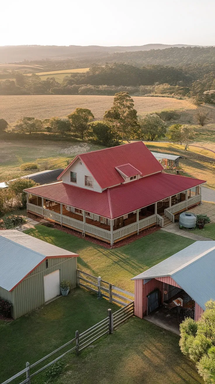 This quintessential Australian farmhouse, nestled amongst rolling hills and farmland, embodies a life lived simply and beautifully. The wide veranda beckons you to sit and soak in the serenity of the countryside, a true escape from the everyday. A testament to enduring rural charm.
