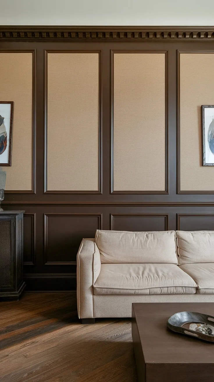 Transform your living space with this stunning dark faux wainscoting accent wall.  Achieve this luxurious look easily with our easy wainscoting DIY – perfect for bedrooms too! Explore more living room wainscoting ideas and painted wainscoting ideas, including dark wainscoting ideas, for your own wainscoting walls.  This easy wainscoting project is a game-changer, offering endless diy wainscoting ideas.