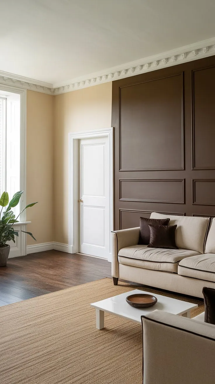 Transform your space with the elegance of wainscoting walls. This living room showcases a striking dark wainscoting accent wall, achieved with a simple yet effective faux wainscoting installation.  Inspired by this?  Explore more diy wainscoting ideas and discover how easy wainscoting can elevate your home.  From wainscoting bedroom accent wall to living room wainscoting ideas, the possibilities are endless with painted wainscoting ideas.