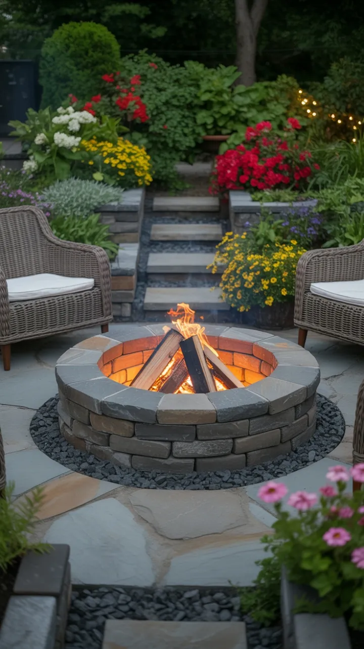 Embers and Blooms in a Stone Garden