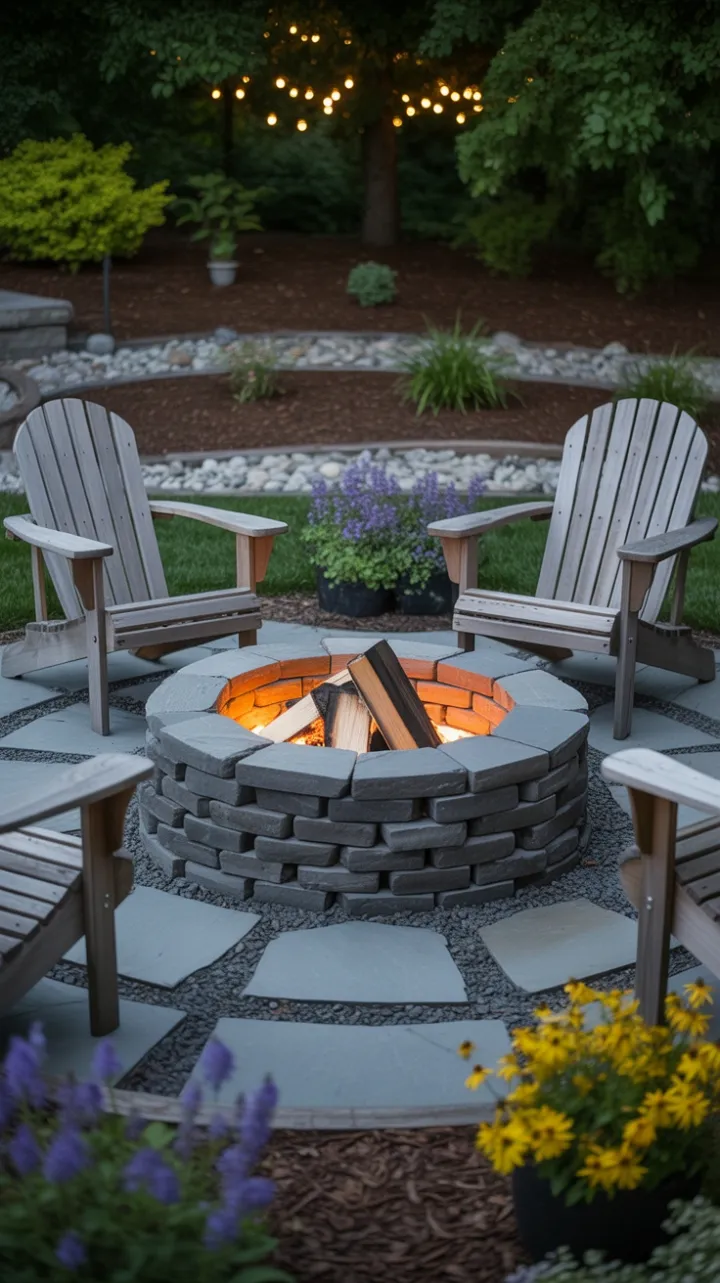 Curl Up by the Stone Fire Pit Under Twinkling Lights