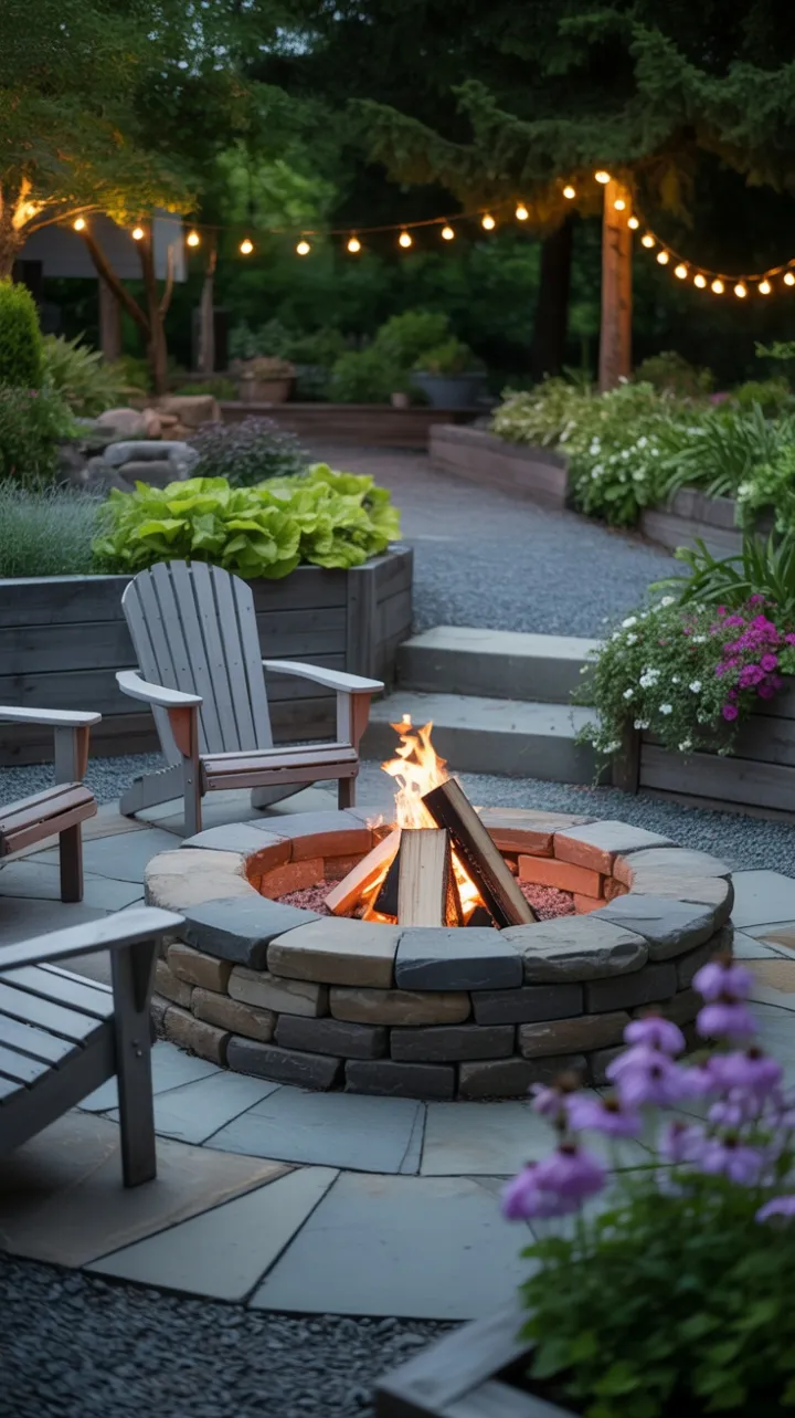 Cozy Stone Firepit Retreat in a Lush Garden