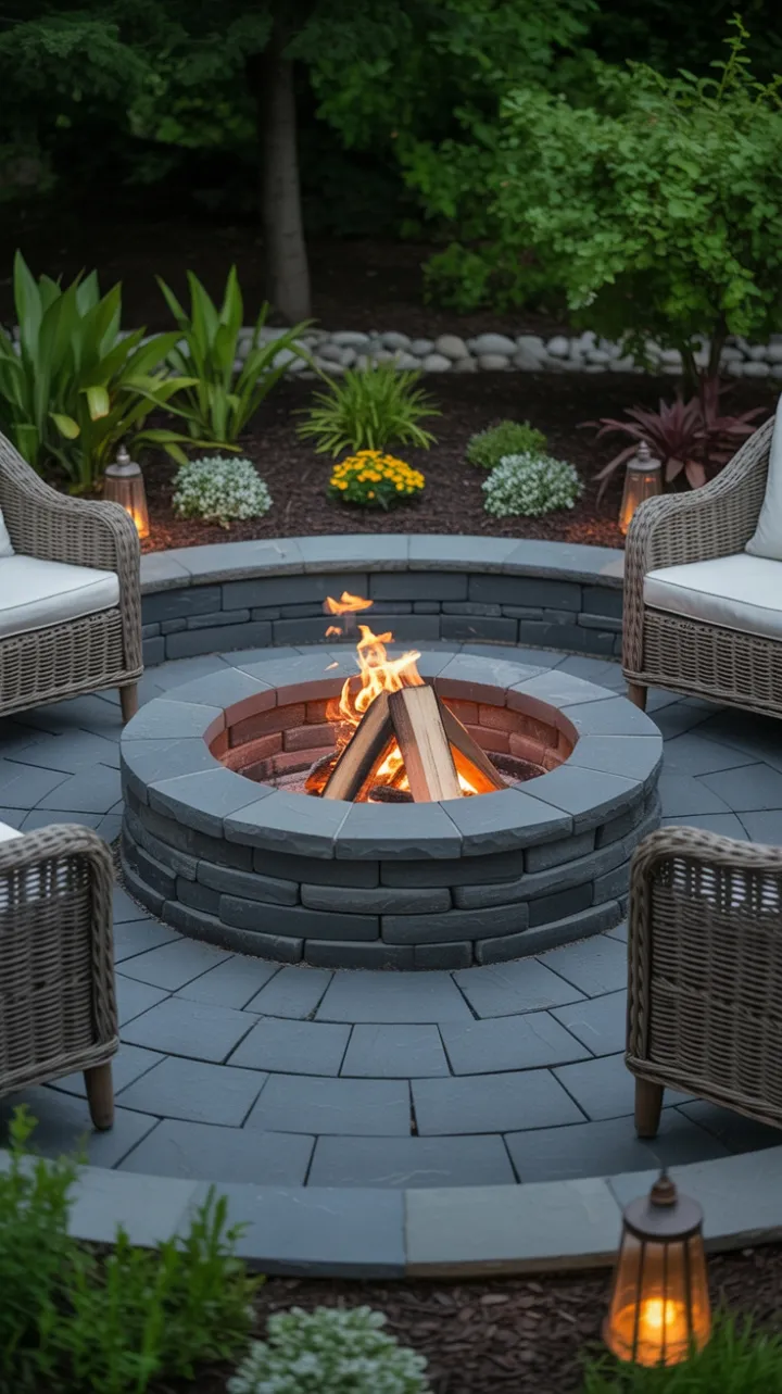 Lantern-Lit Stone Fire Pit Retreat