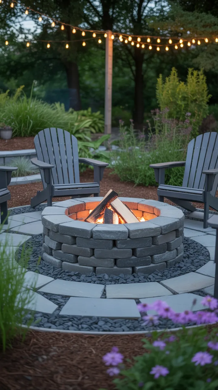 Evening Garden Glow Around a Cozy Stone Fire Pit