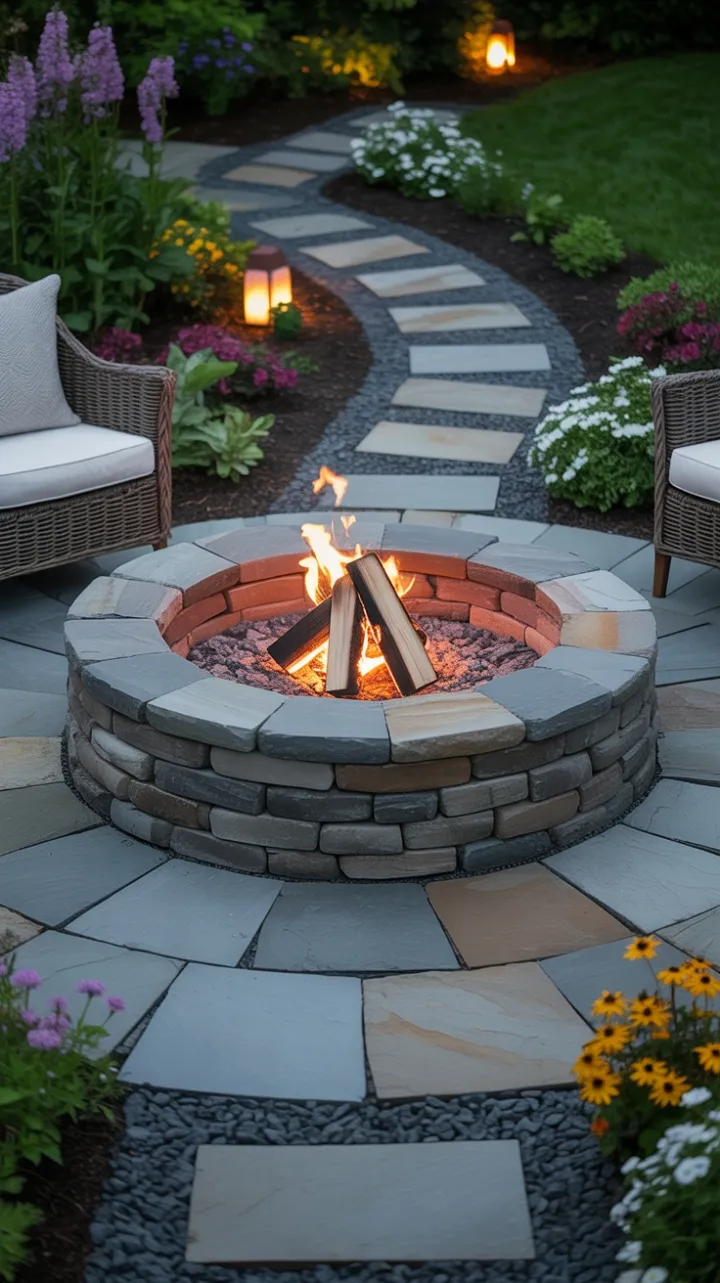 Lantern-Lit Stone Fire Pit Retreat