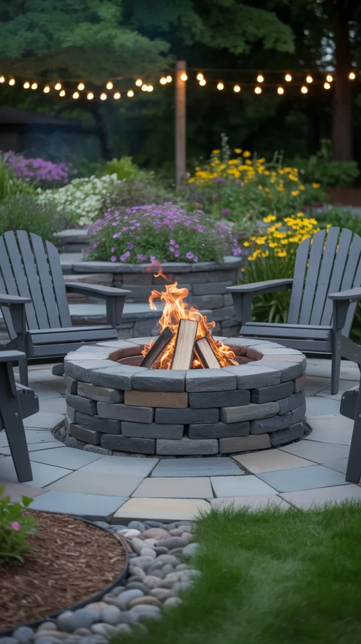 Garden Glow Around a Rustic Stone Fire Pit