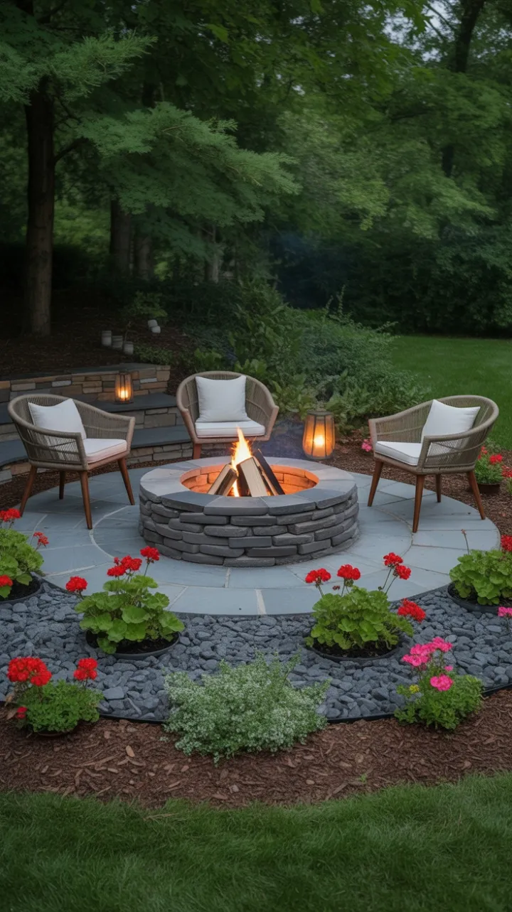 Cozy Stone Fire Pit Retreat Amid Lush Garden