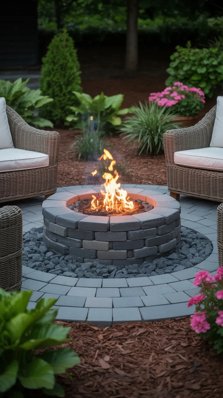 Evening Glow at the Grey-Stone Fire Pit Oasis