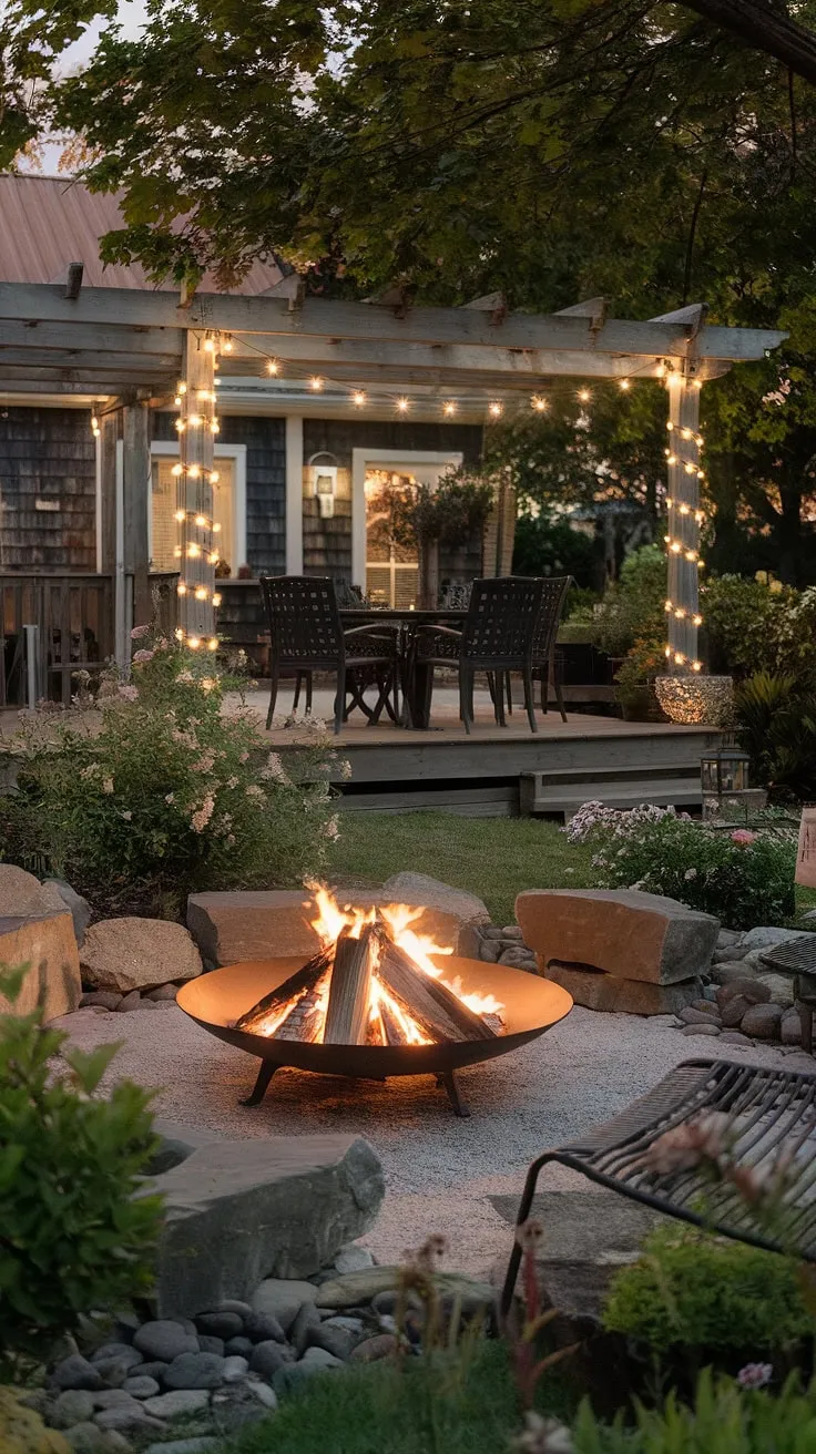 Imagine cozy evenings by this firepit backyard, a haven of tranquility designed with meticulous fire pit landscaping.  The fire pit seating ideas surrounding the bonfire pits invite intimate gatherings, while the lighting around the fire pit casts a magical glow.  This outdoor fire pit design, a testament to exceptional backyard landscaping ideas, seamlessly blends with the rustic charm of the home, offering the perfect romantic yard ideas and showcasing innovative fire pit patio features.